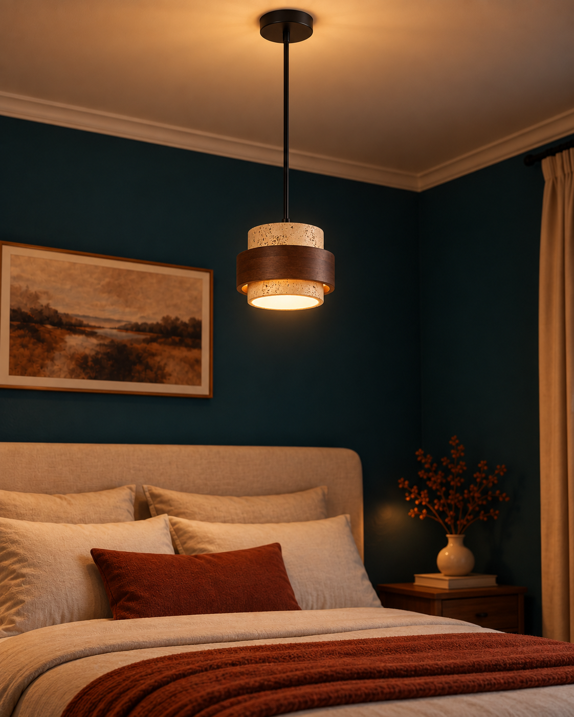 Suspension Luminaire Style Travertin et Bois