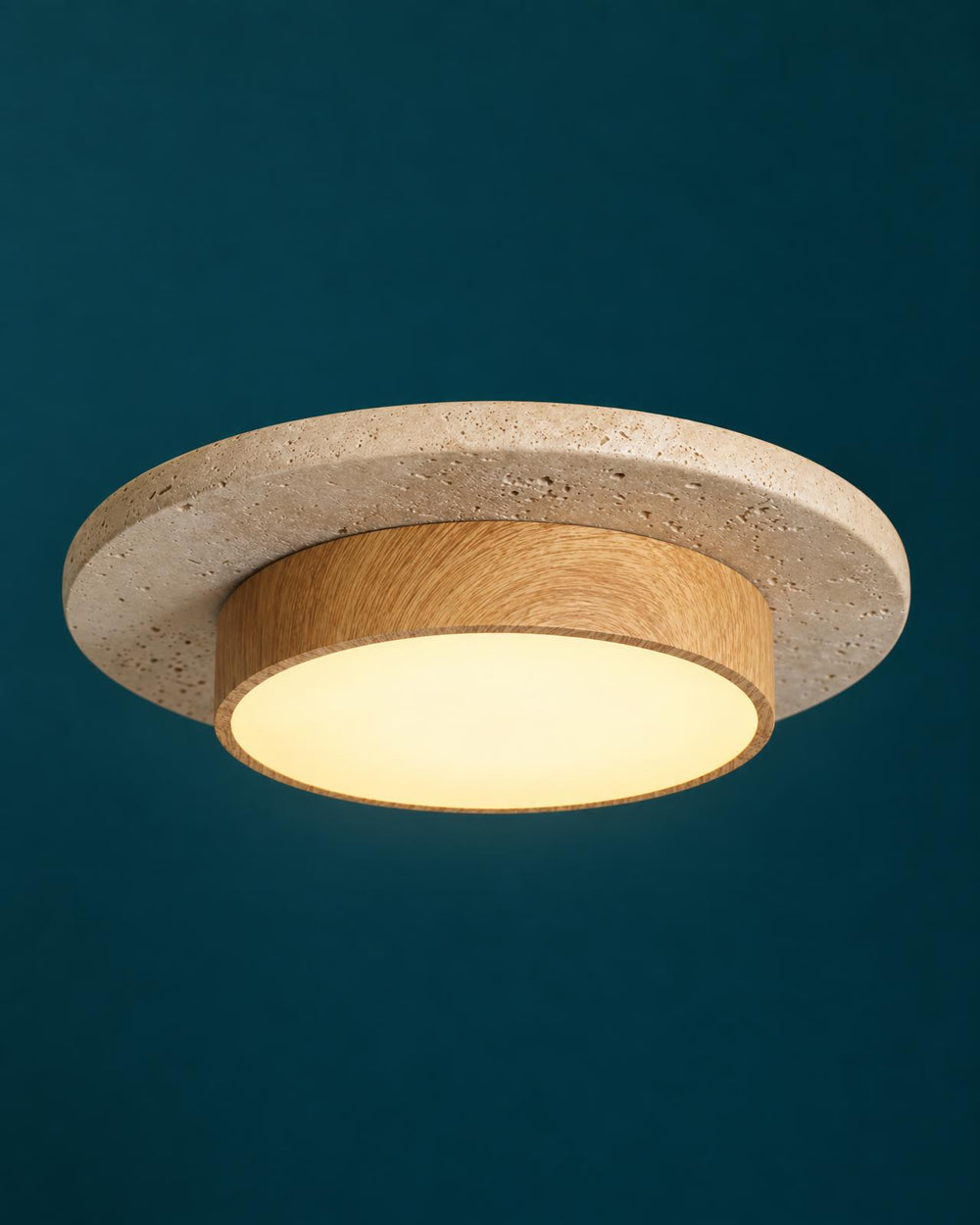 Plafonnier LED Style Travertin et Bois