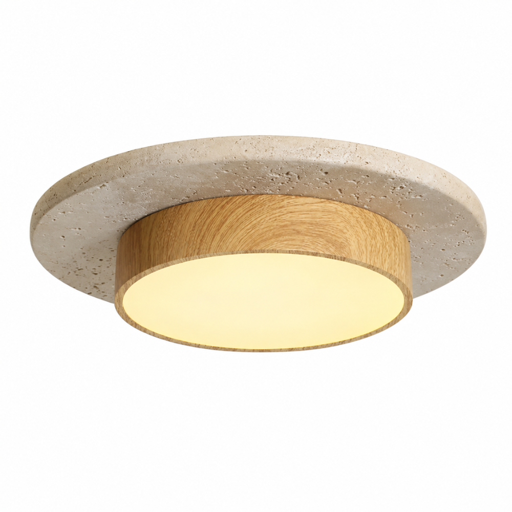 Plafonnier LED Pierre Travertin et Bois