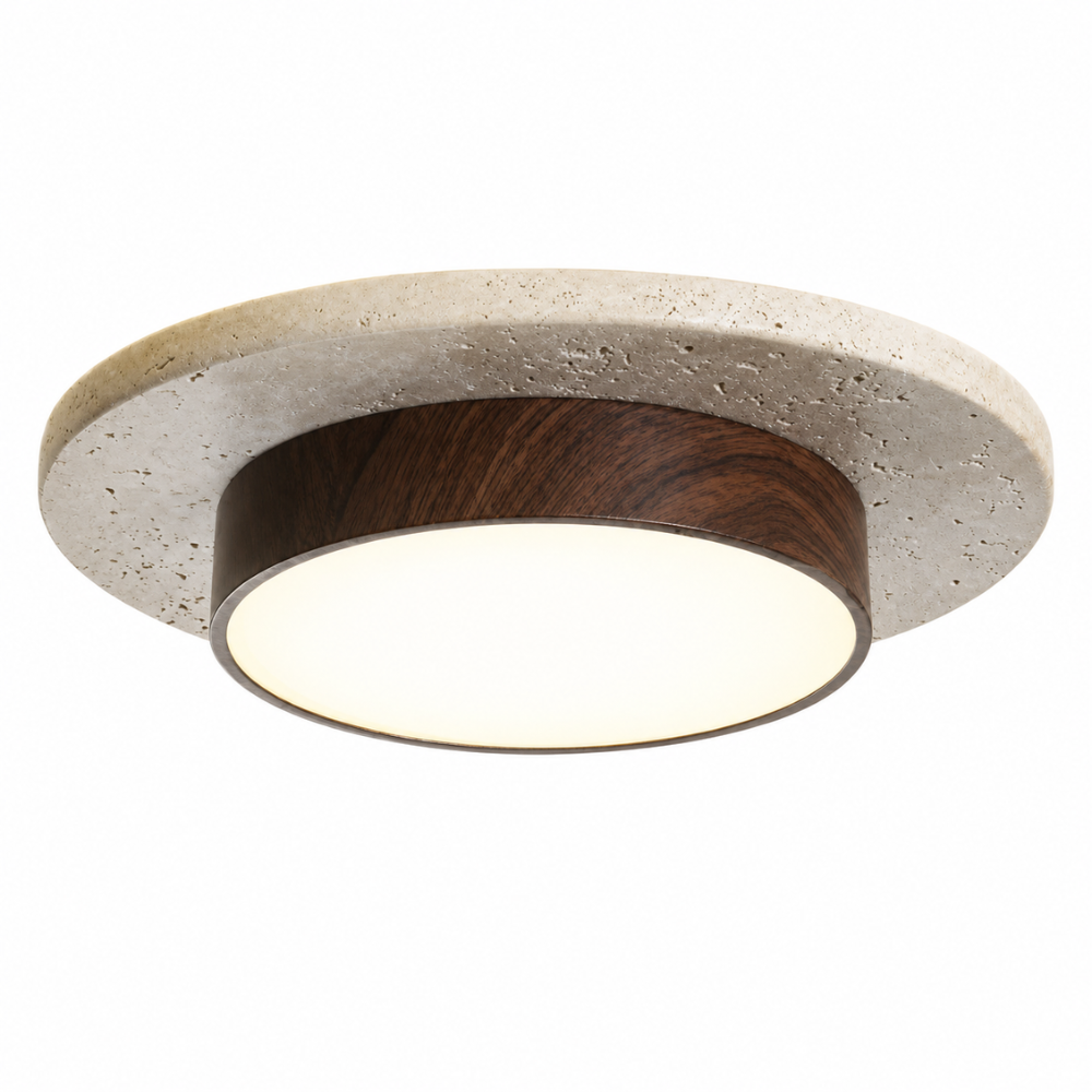 Plafonnier LED Pierre Travertin et Bois
