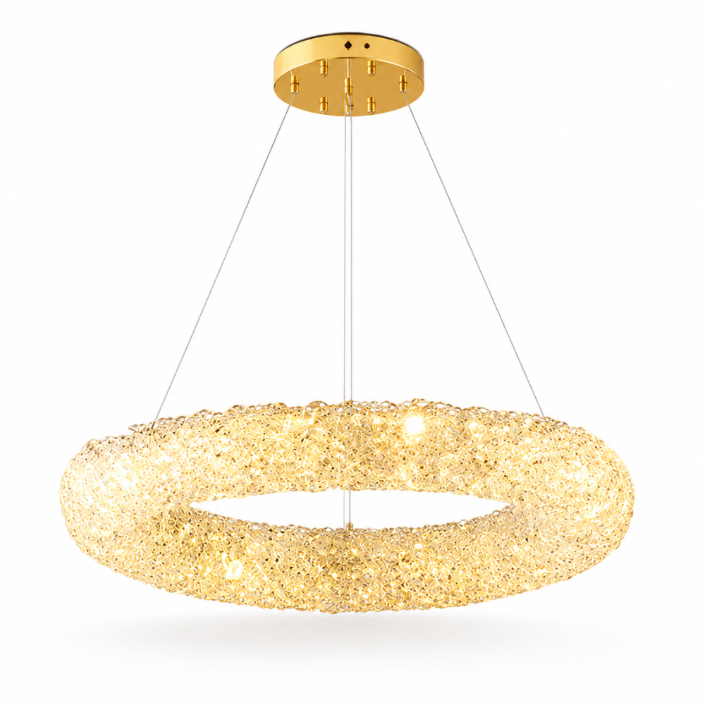 Suspension Luminaire Anneau Cristal Doré