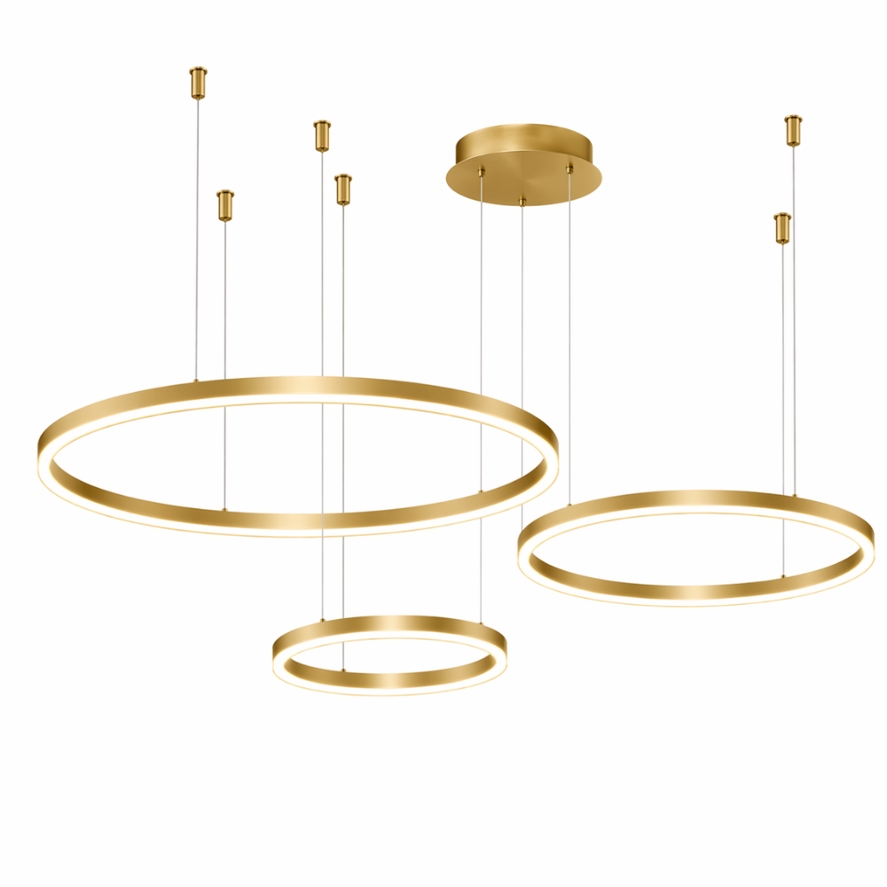 Lustre LED Suspension 3 Anneaux Dorés
