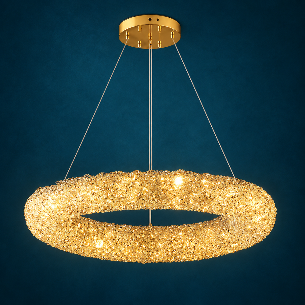 Suspension Luminaire Anneau Style Cristal Doré