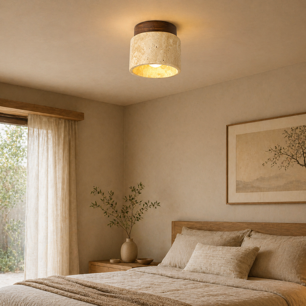 Plafonnier LED Bois et Pierre Travertin
