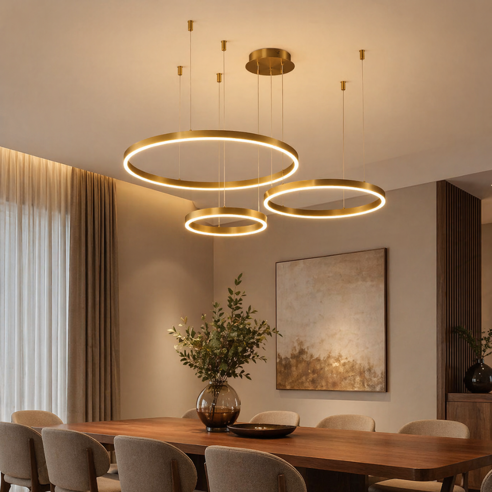 Lustre LED Suspension 3 Anneaux Dorés