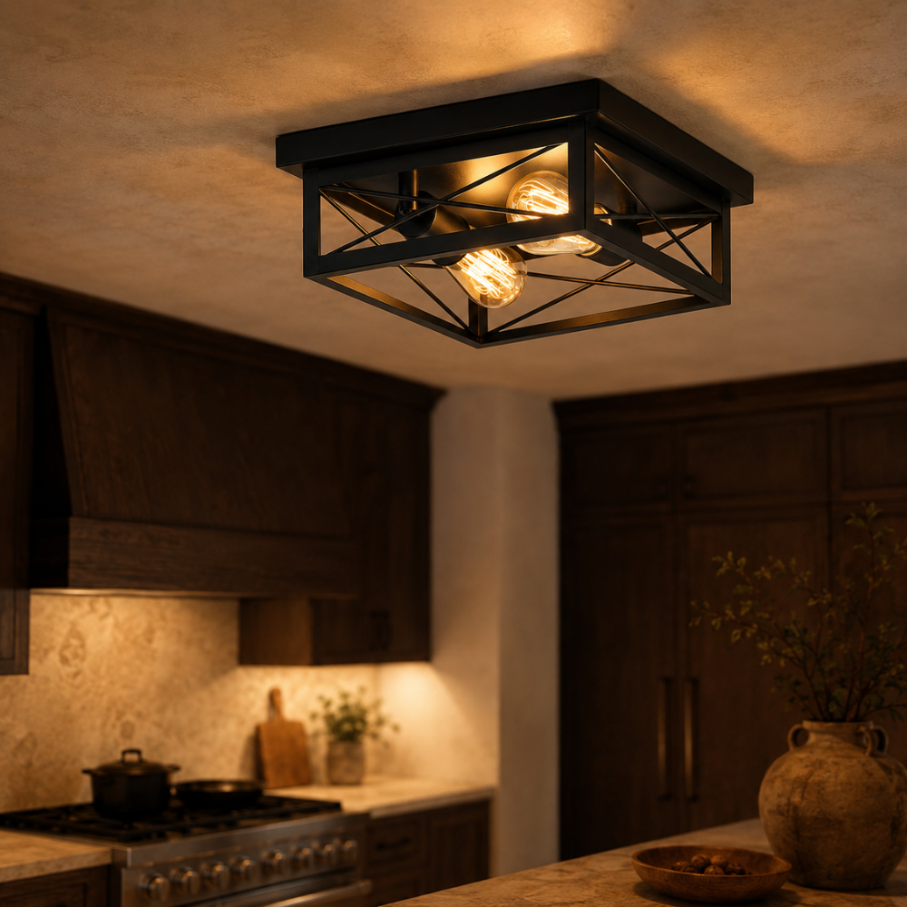 Plafonnier LED Cage Métal Noir