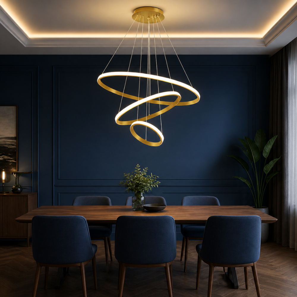 Suspension Luminaire LED 3 Anneaux Dorés