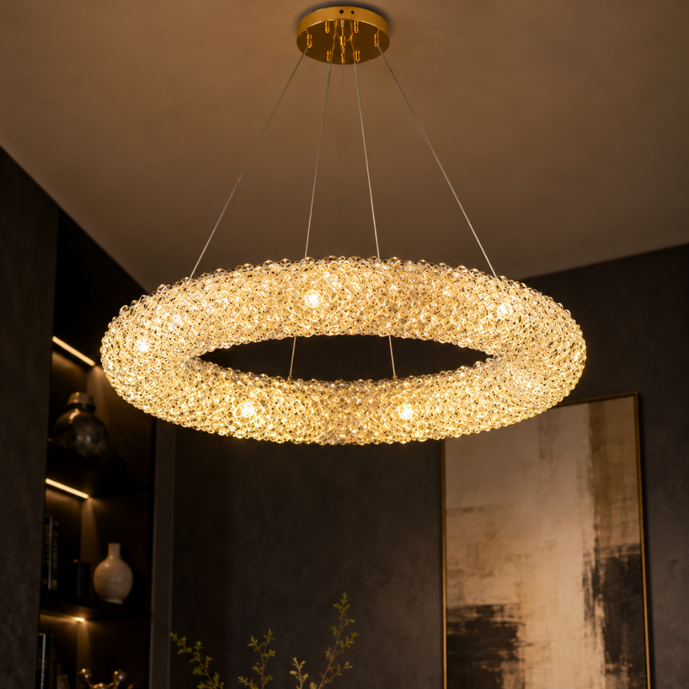 Suspension Luminaire Anneau Cristal Doré
