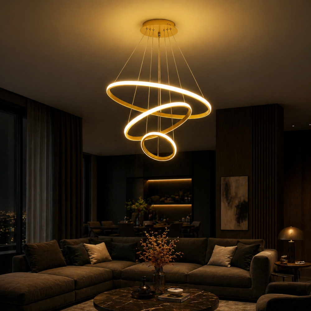 Suspension Luminaire LED 3 Anneaux Dorés