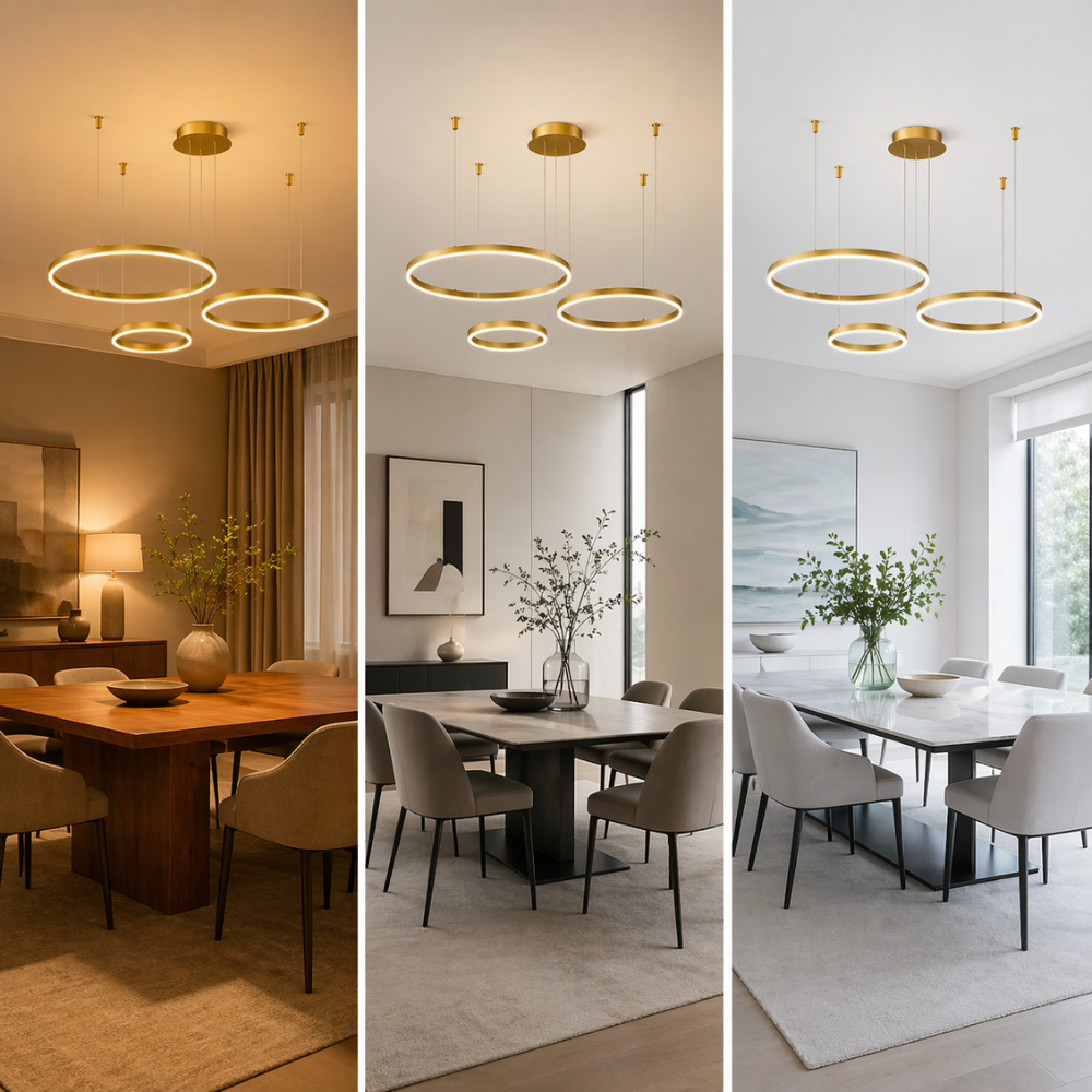 Lustre LED Suspension 3 Anneaux Dorés