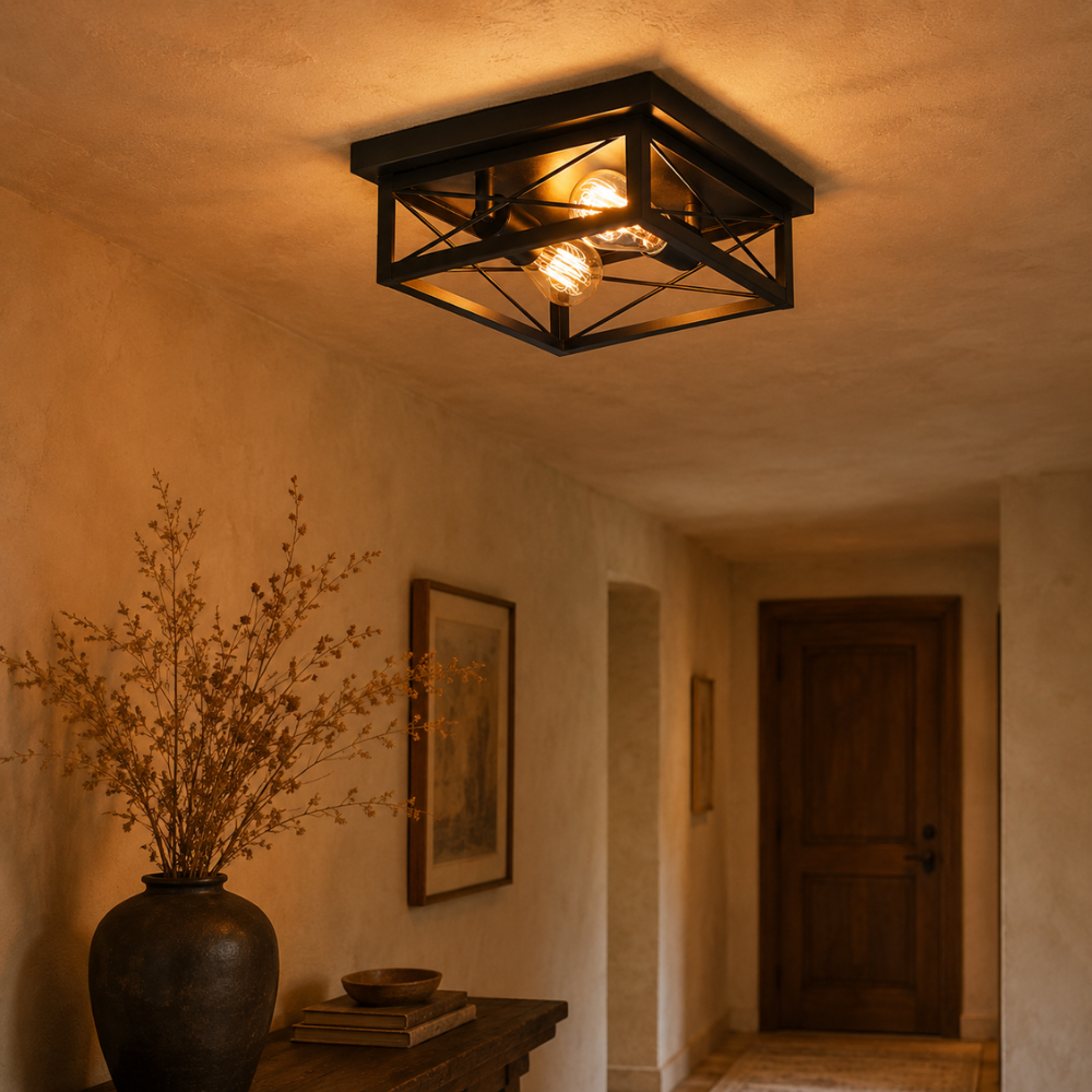 Plafonnier LED Cage Métal Noir