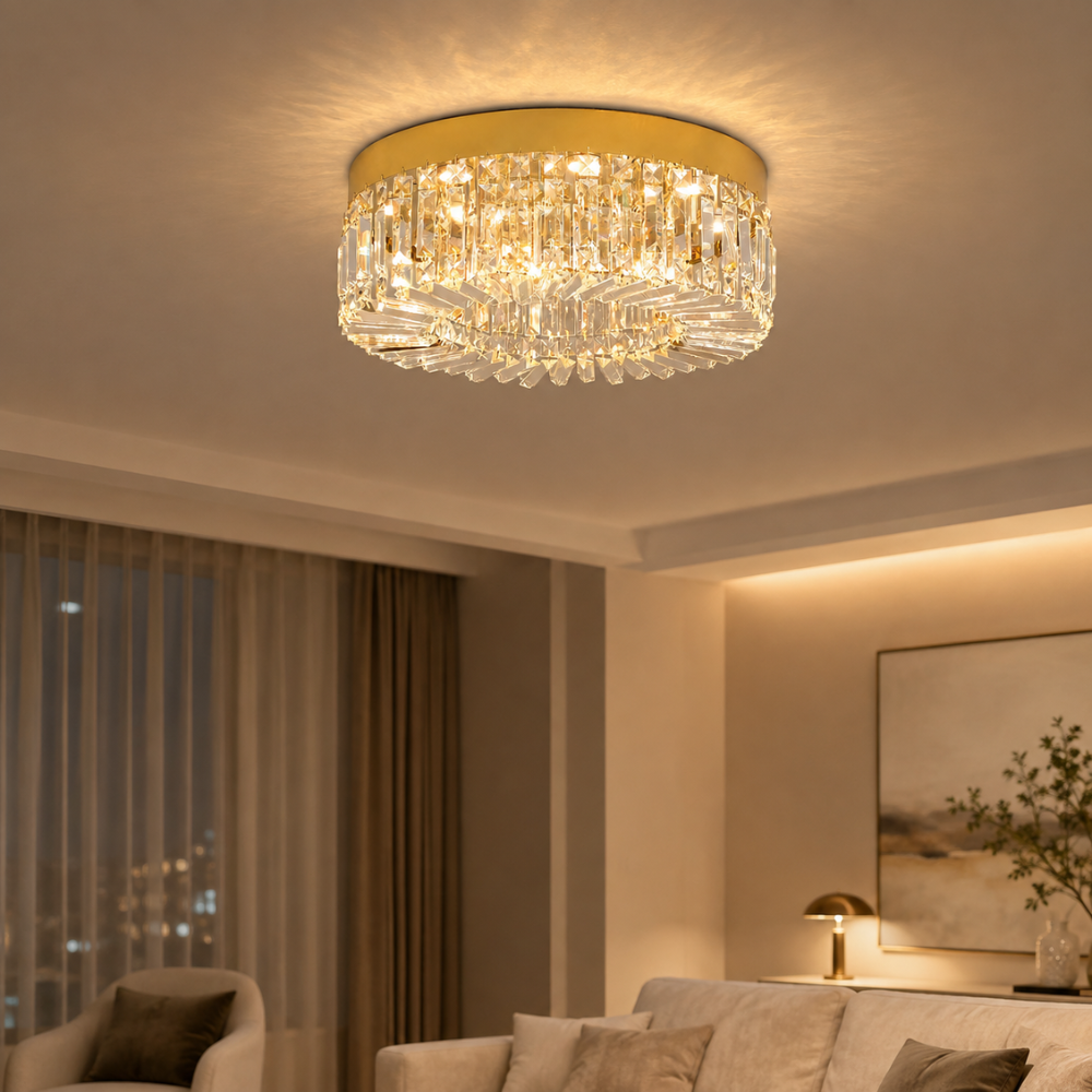 Plafonnier LED Cristal et Doré