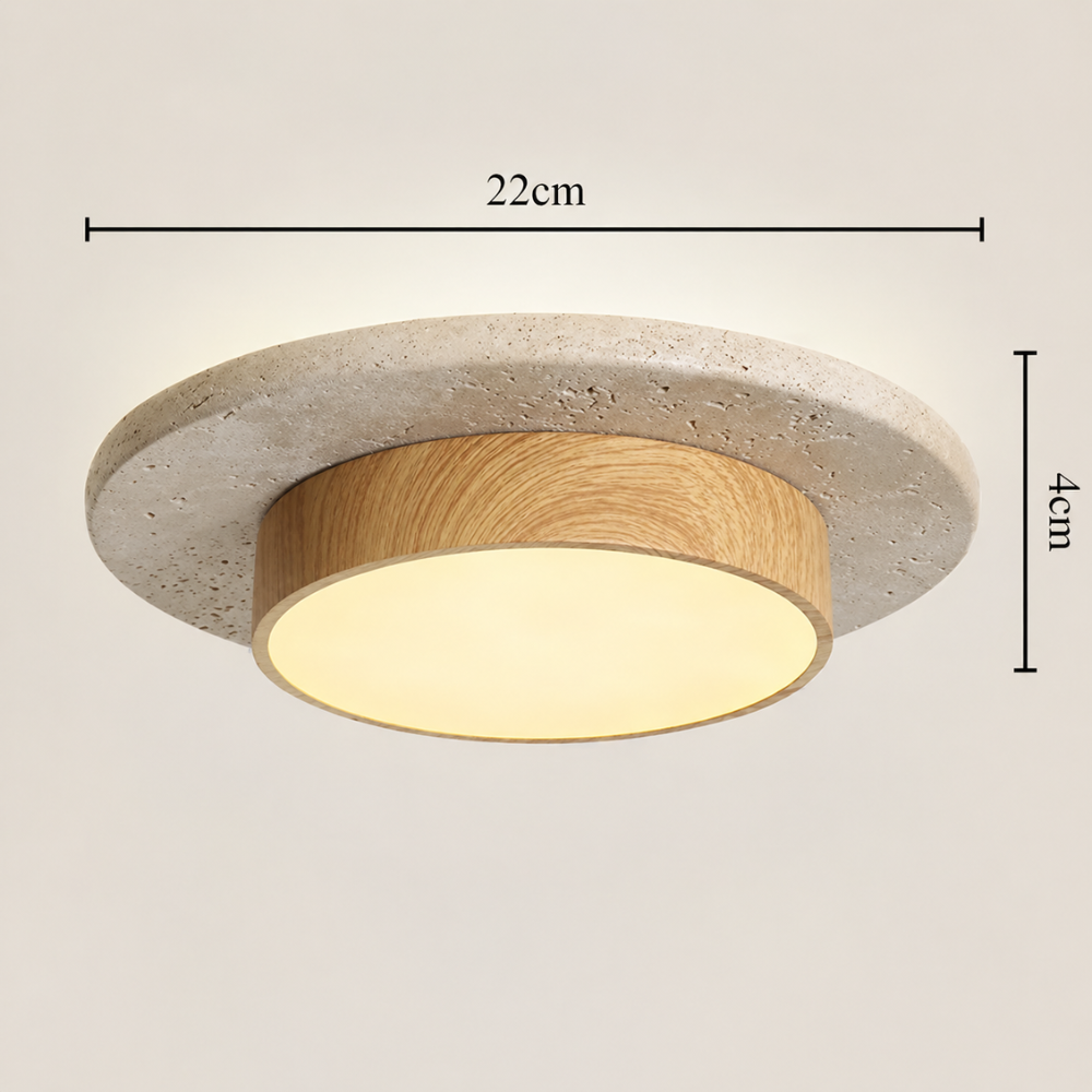 Plafonnier LED Pierre Travertin et Bois