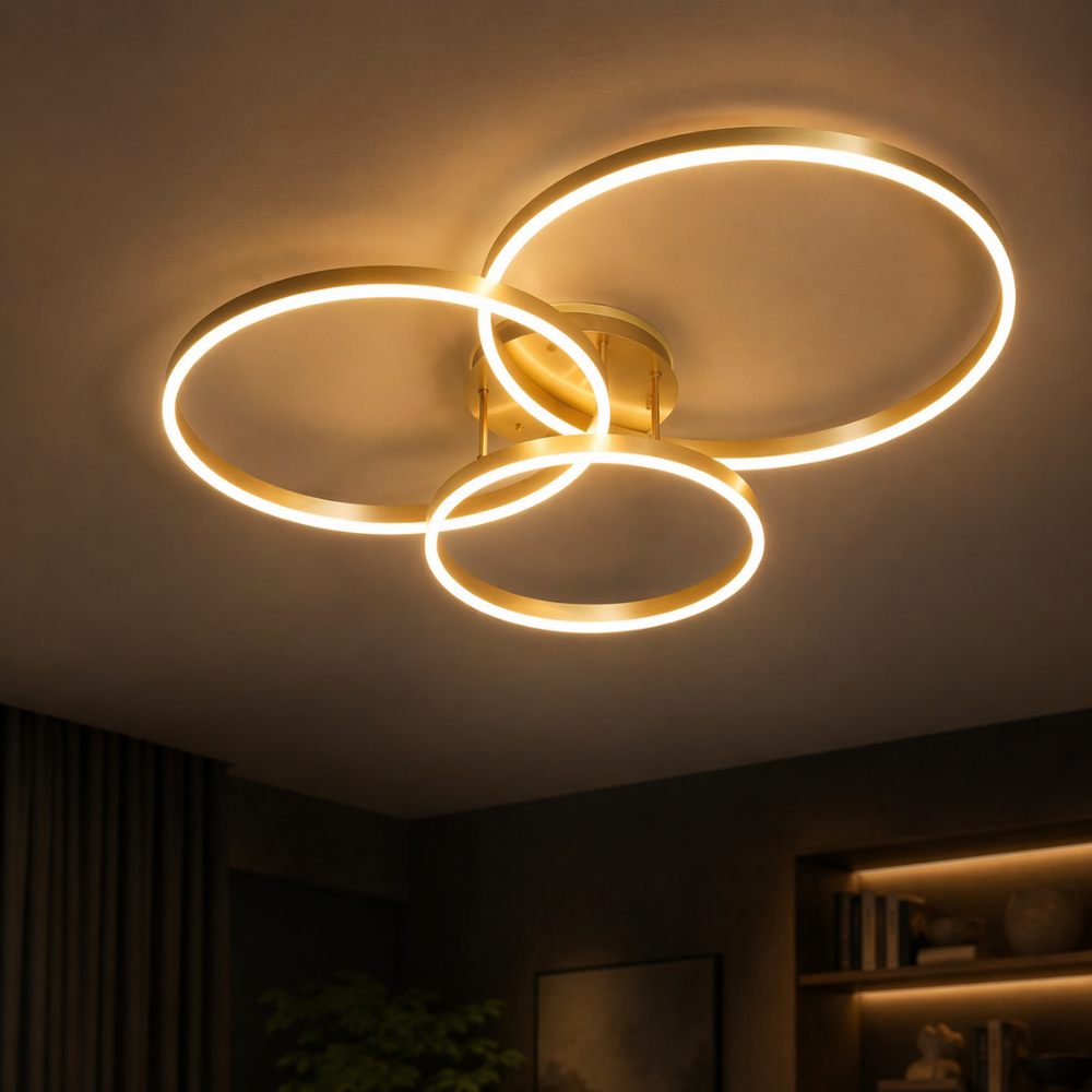 Plafonnier LED 3 Anneaux Dorés