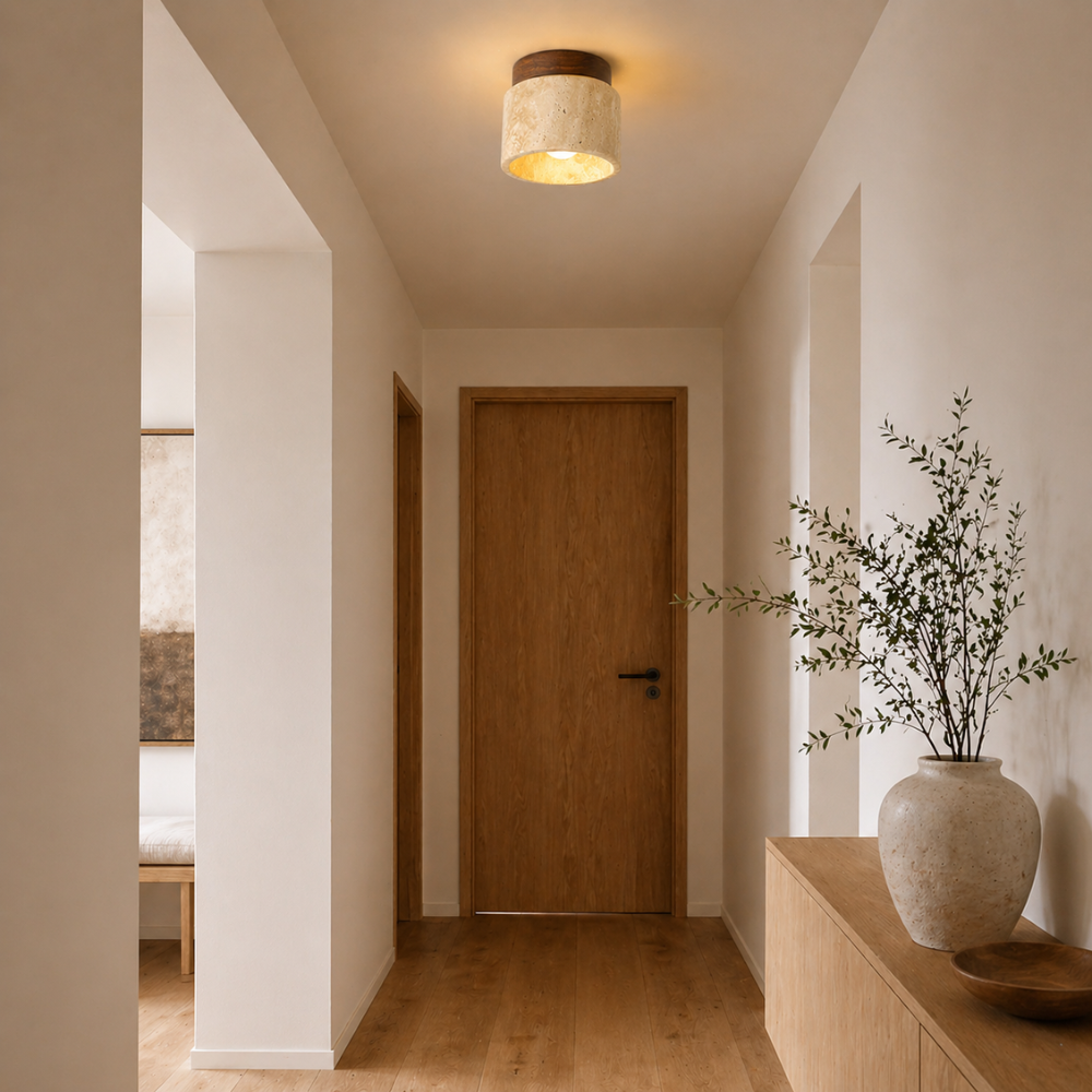 Plafonnier LED Bois et Pierre Travertin