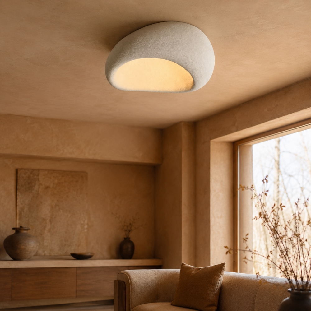 Plafonnier LED Organique Effet Pierre - Style Wabi-Sabi
