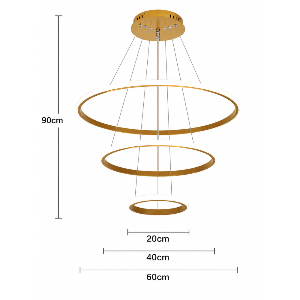 Suspension Luminaire LED 3 Anneaux Dorés