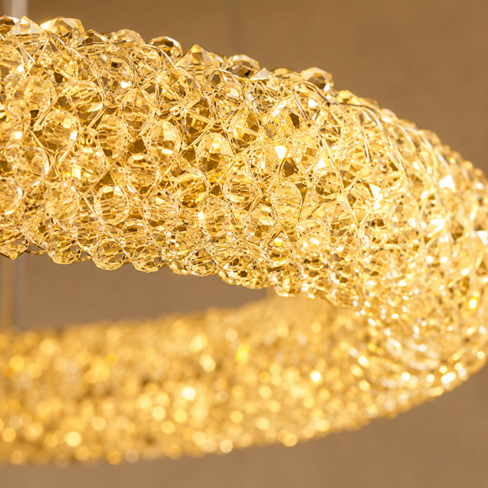 Suspension Luminaire Anneau Cristal Doré