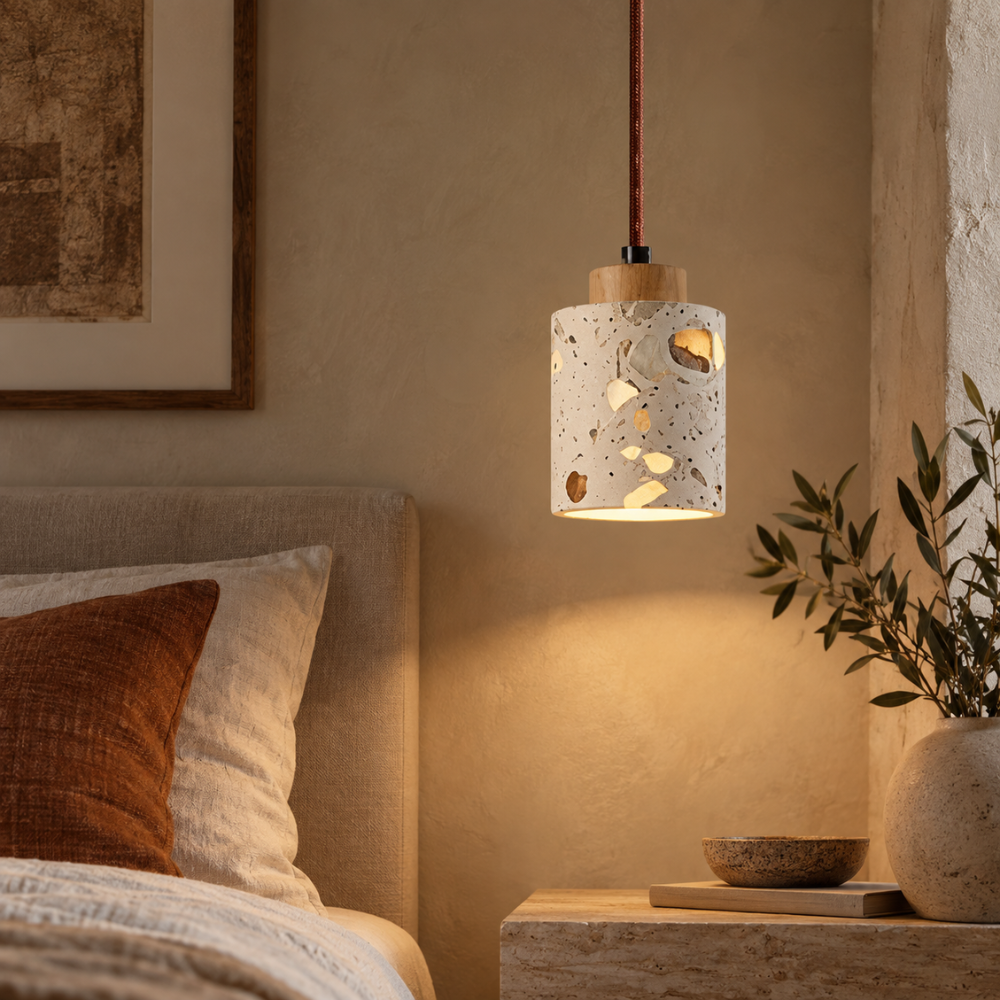 Suspension Luminaire Effet Terrazzo et Bois