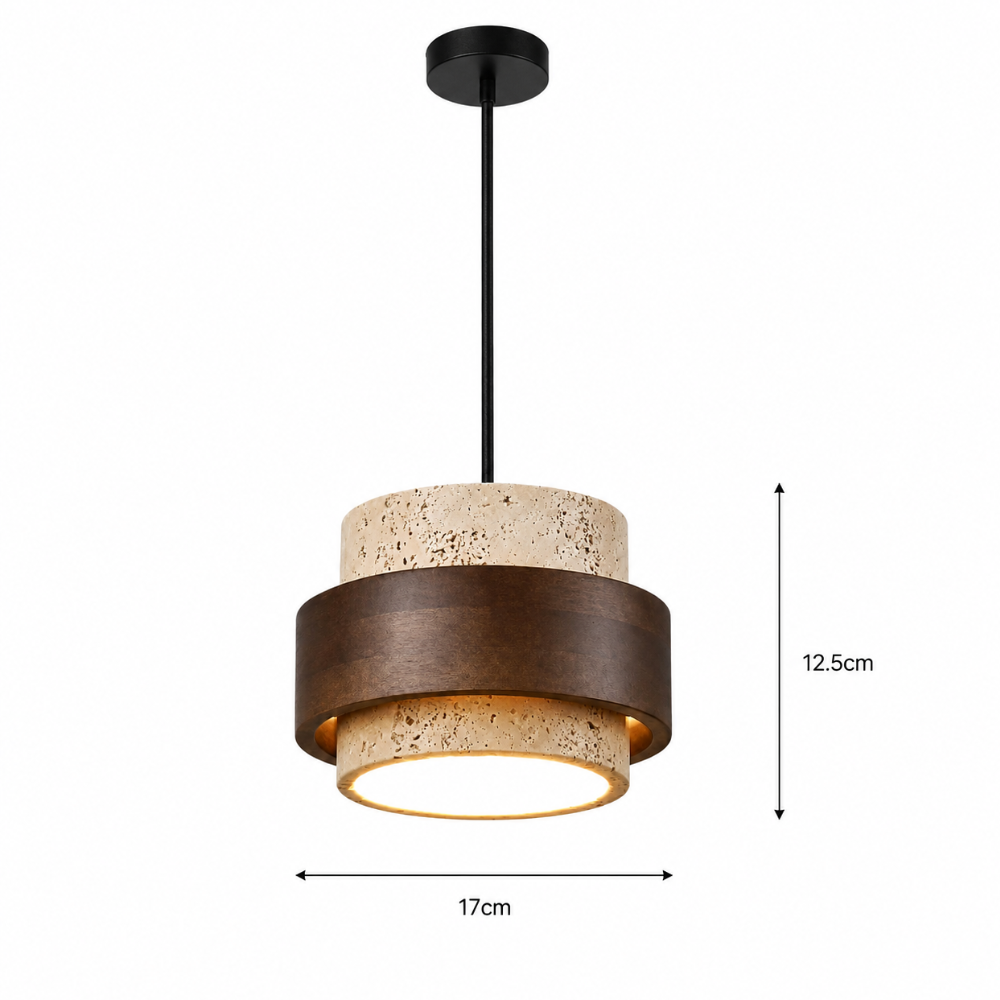 Suspension Luminaire Pierre Travertin et Bois