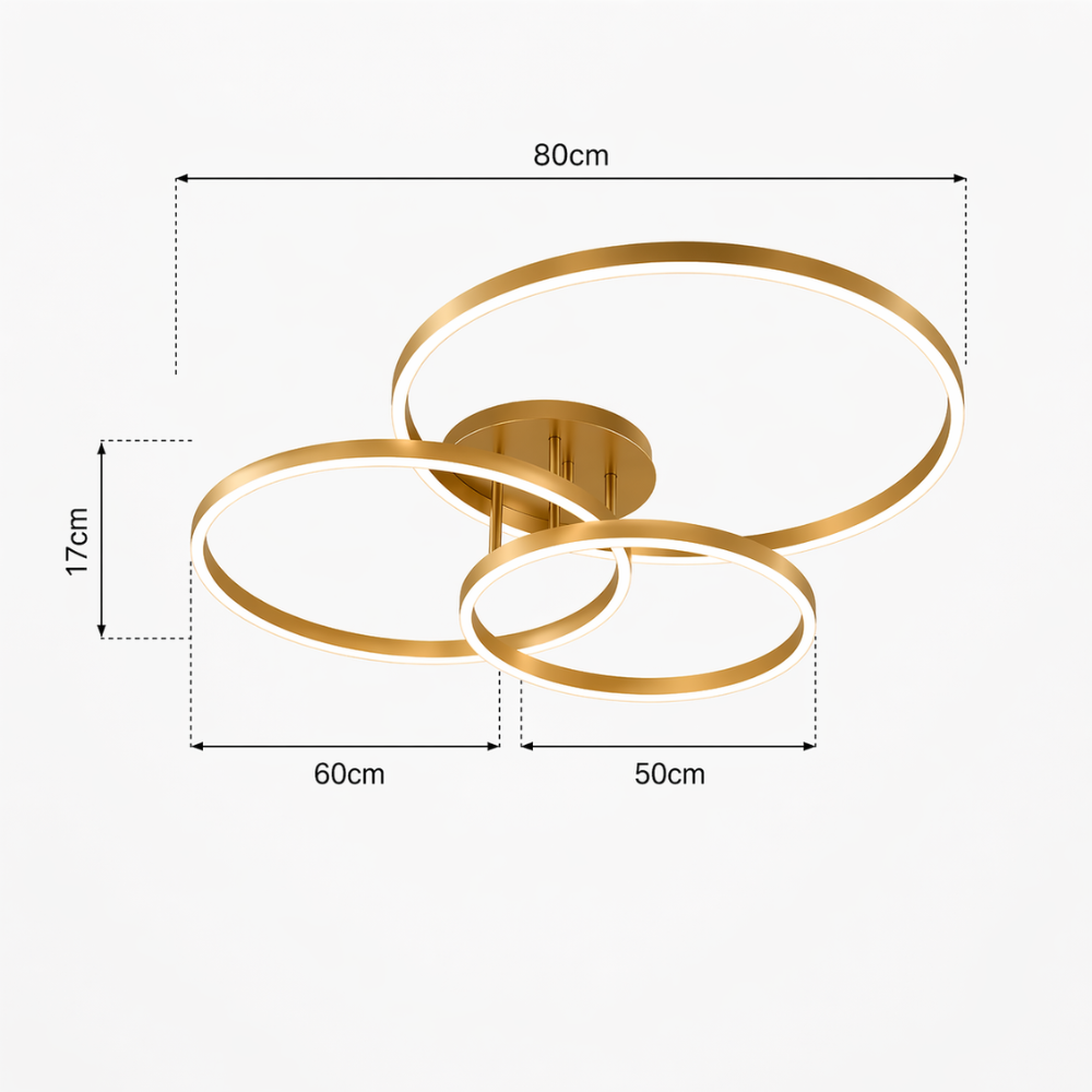 Plafonnier LED 3 Anneaux Dorés