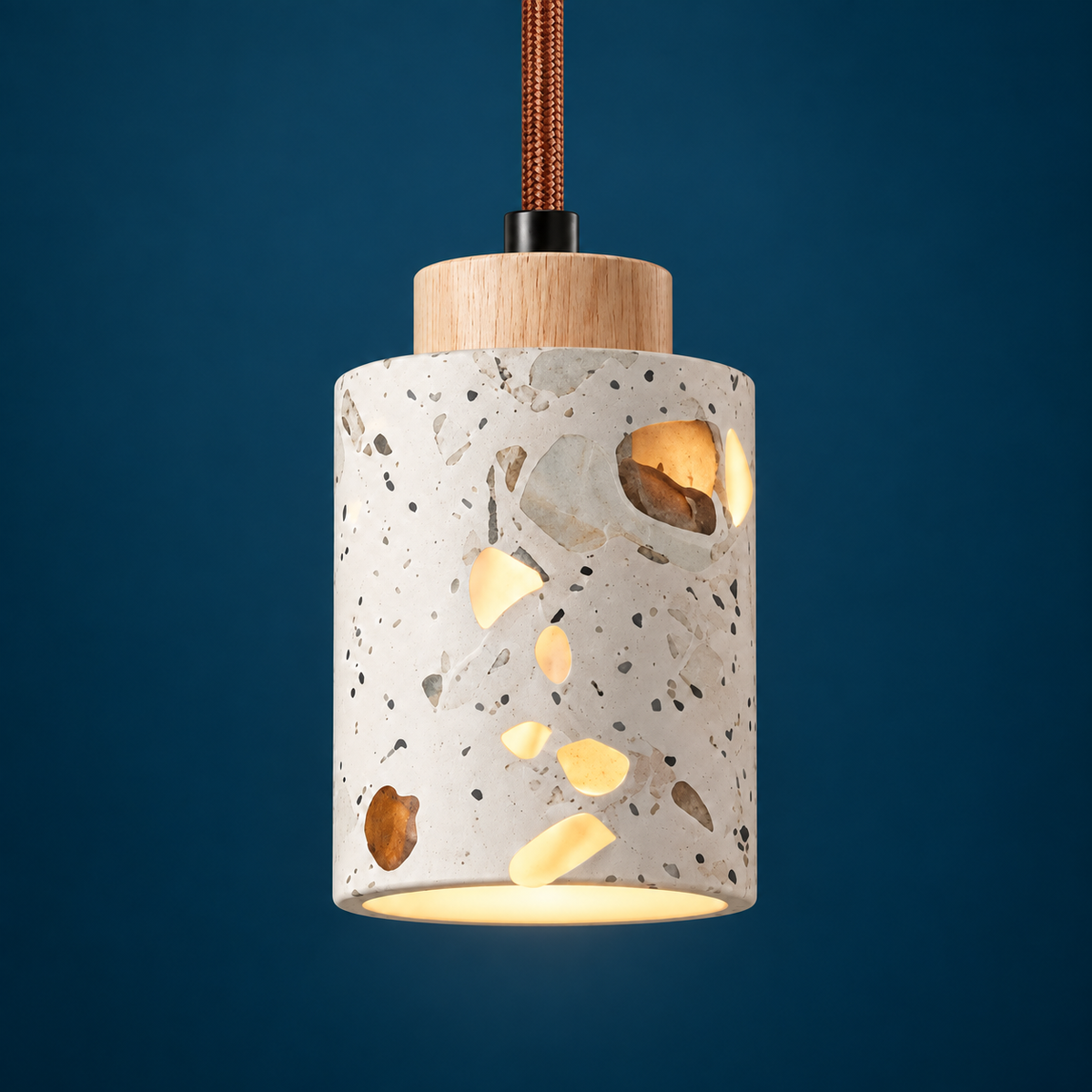 Suspension Luminaire Effet Terrazzo et Bois