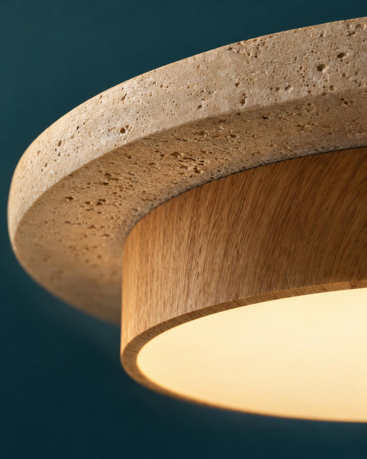 Plafonnier LED Style Travertin et Bois