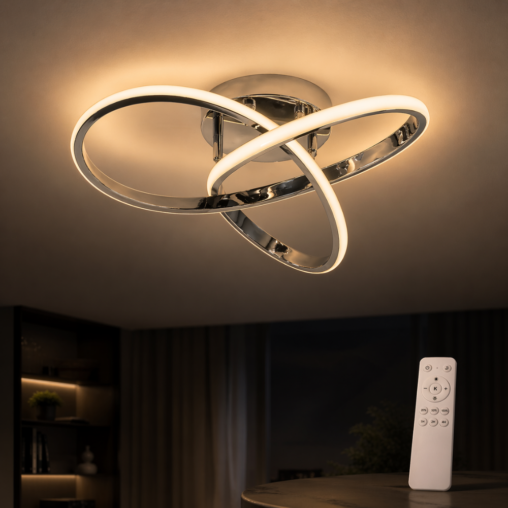 Plafonnier LED 2 Anneaux Entrelacés Chrome