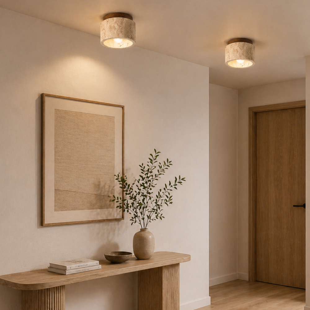 Plafonnier LED Bois et Pierre Travertin
