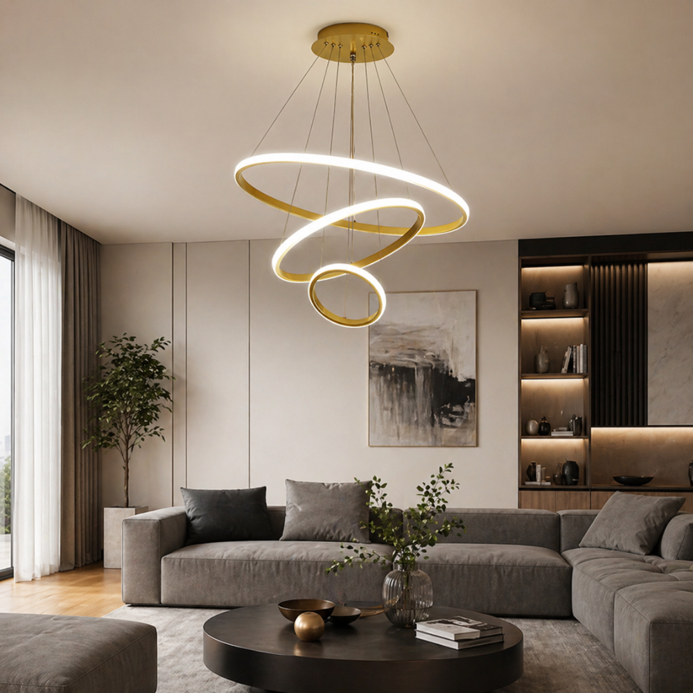 Suspension Luminaire LED 3 Anneaux Dorés