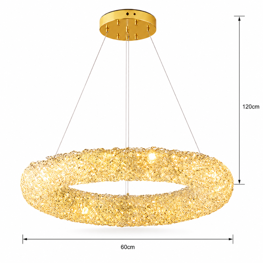 Suspension Luminaire Anneau Cristal Doré