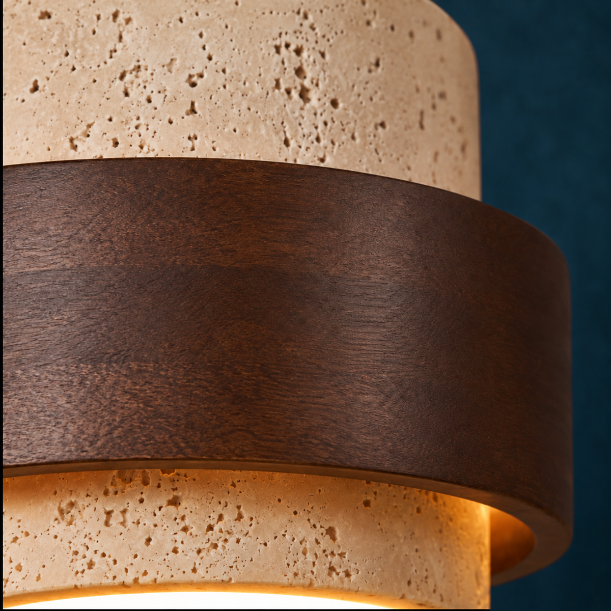 Suspension Luminaire Style Travertin et Bois