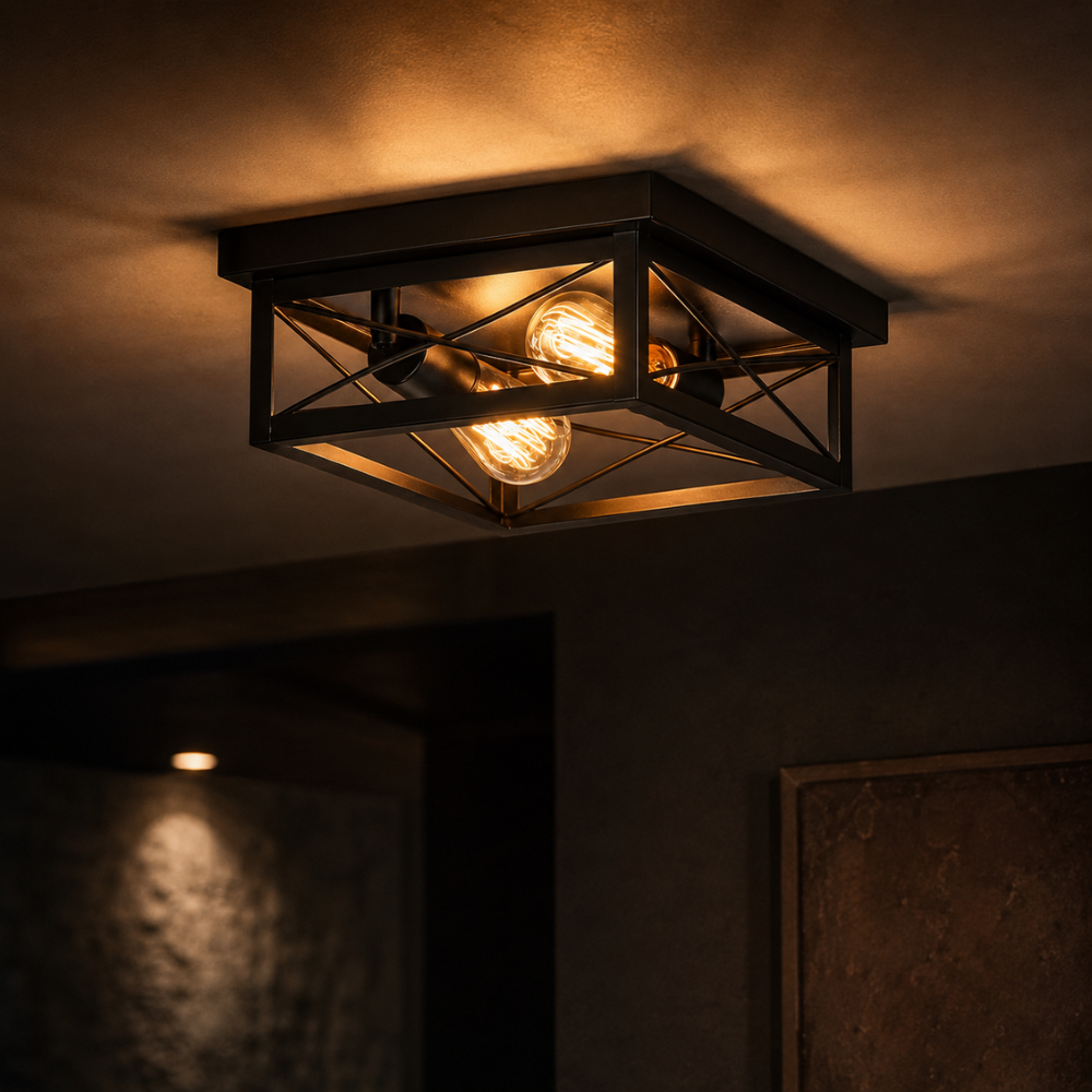 Plafonnier LED Cage Métal Noir