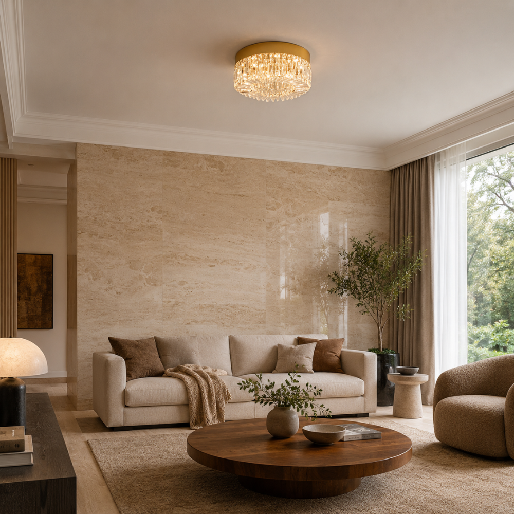 Plafonnier LED Cristal et Doré