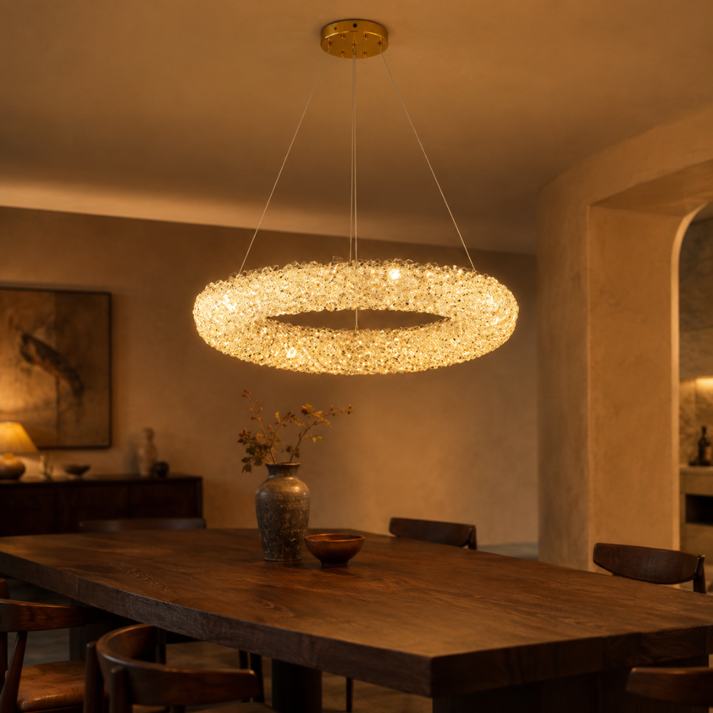 Suspension Luminaire Anneau Cristal Doré