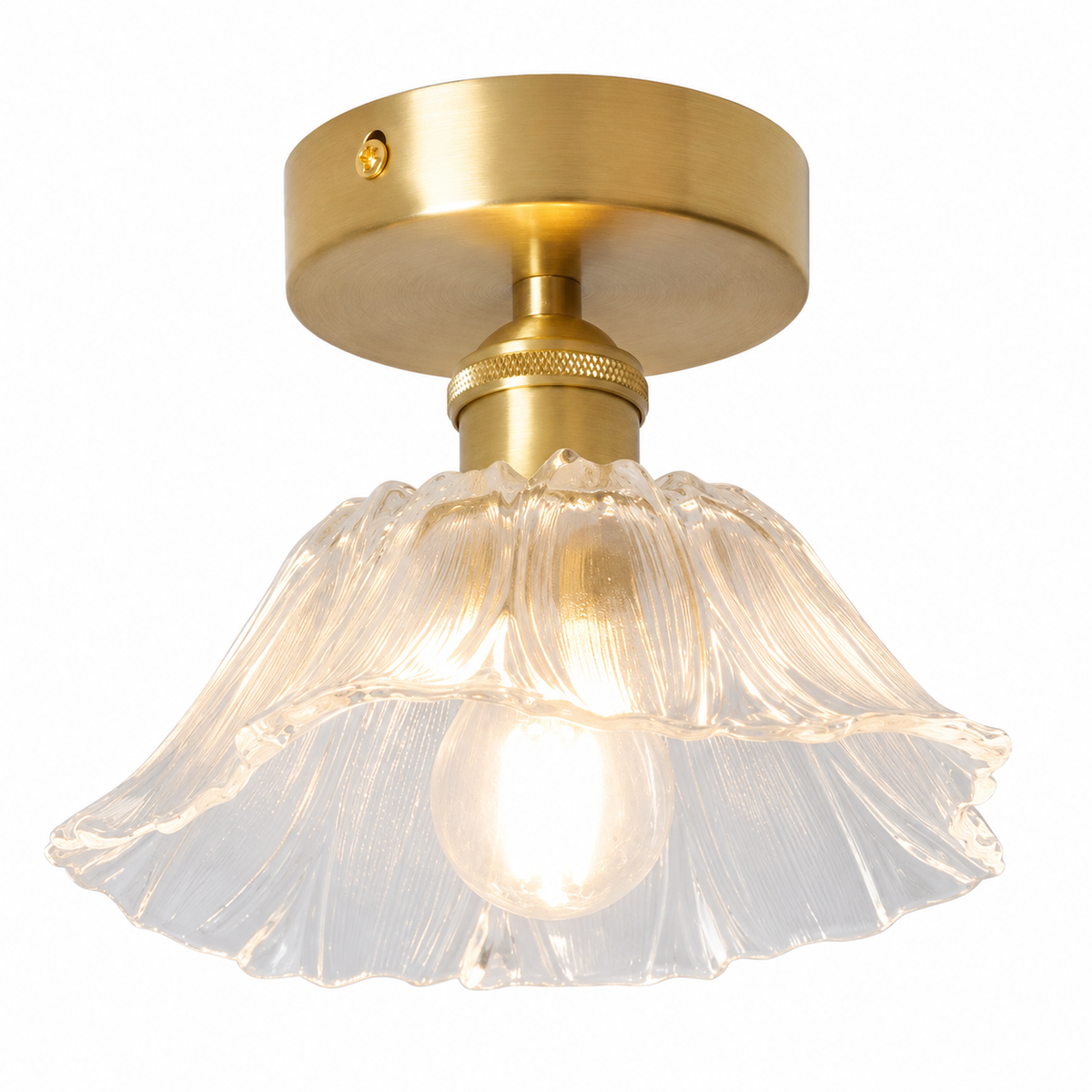 Plafonnier LED Fleur en Verre Doré