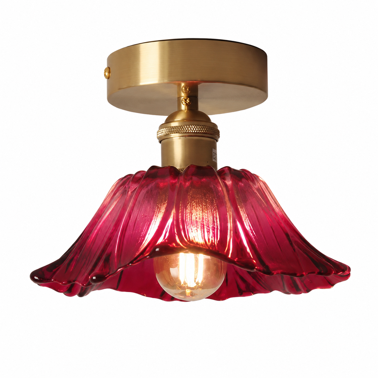 Plafonnier LED Fleur en Verre Doré