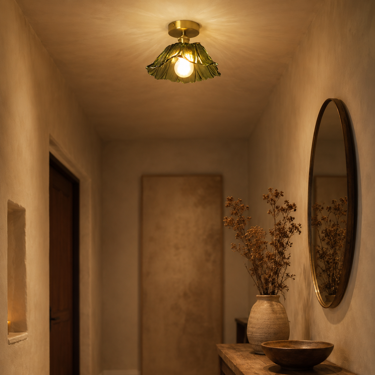 Plafonnier LED Fleur en Verre Doré