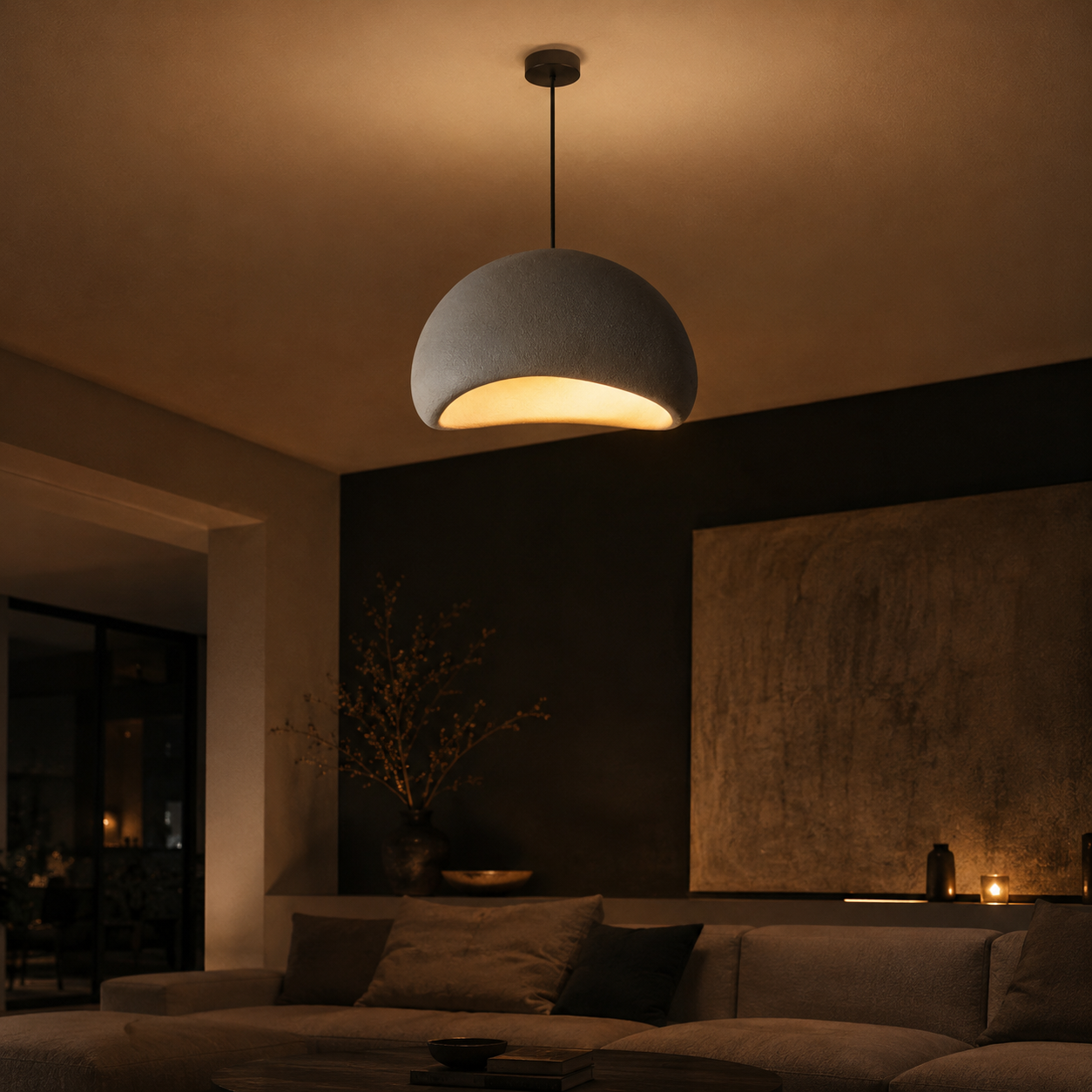 Suspension Luminaire Dôme Rond Effet Pierre