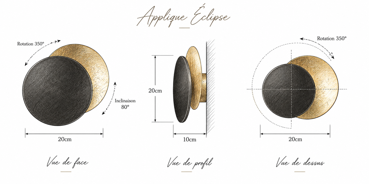 Schéma dimensions Applique Murale Soleil Doré