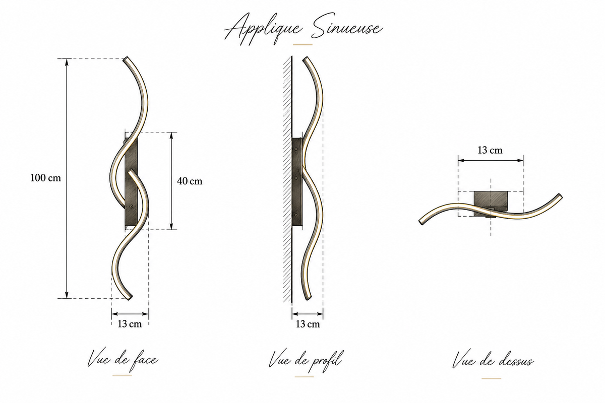 Schéma dimensions Applique Murale LED Sinueuse - Design Moderne