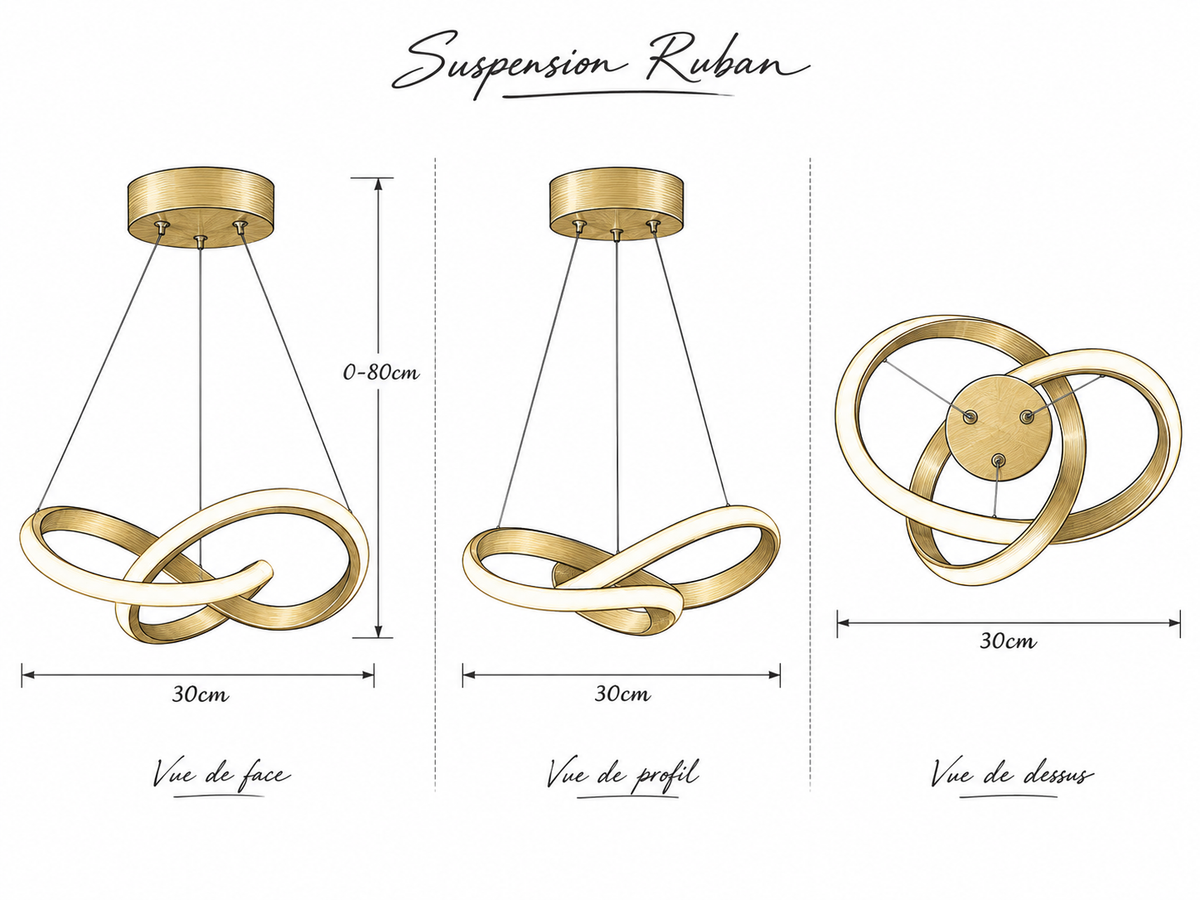 Schéma dimensions Suspension Luminaire LED Nordique Sinueuse