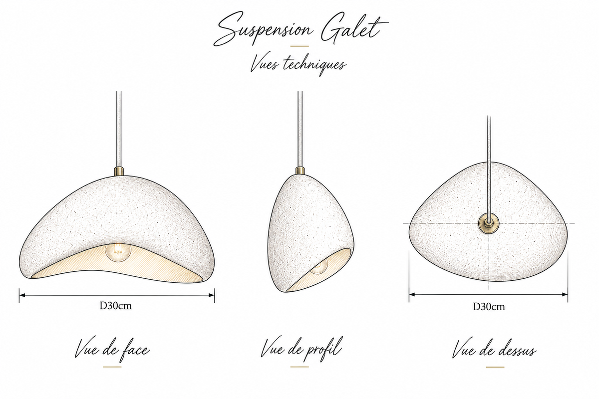 Schéma dimensions Suspension Luminaire Organique Effet Pierre