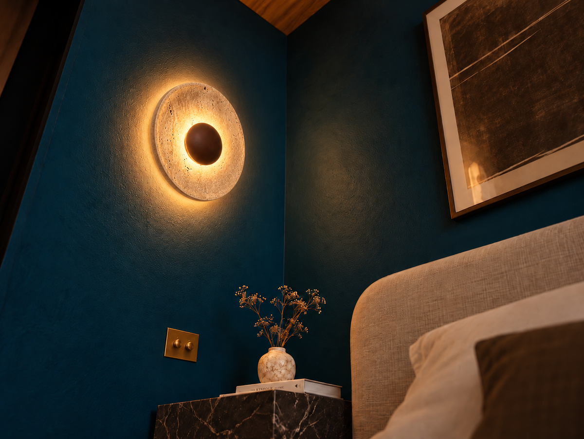 Applique Murale Ronde Style Travertin et Bois