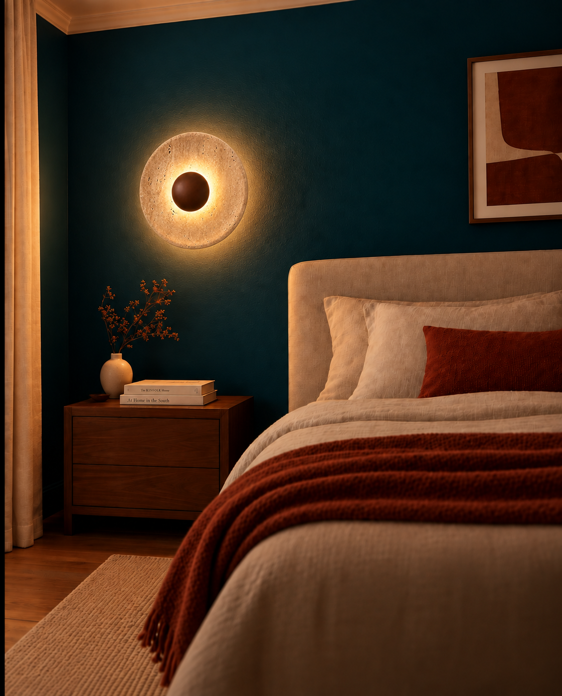 Applique Murale Ronde Style Travertin et Bois