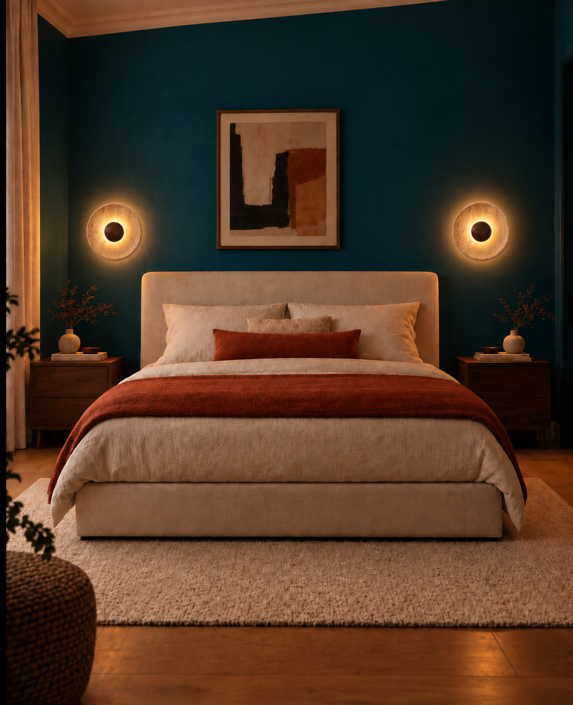 Applique Murale Ronde Style Travertin et Bois