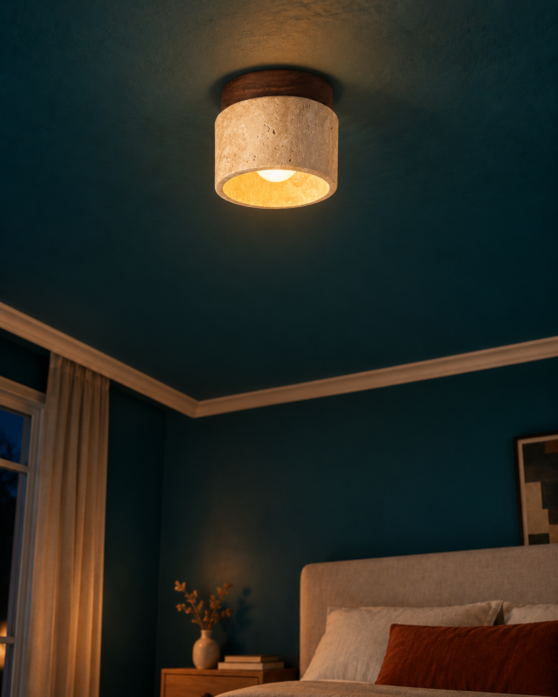 Plafonnier LED Bois et Style Travertin