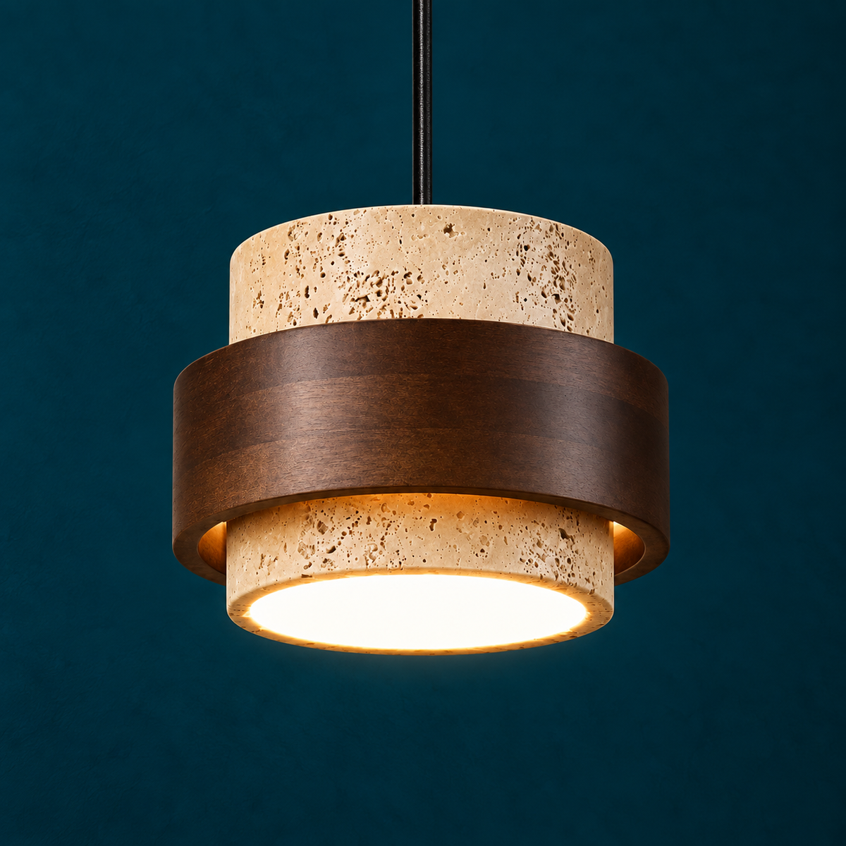 Suspension Luminaire Style Travertin et Bois