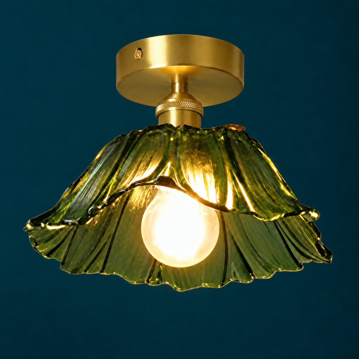 Plafonnier Fleur en Verre Doré