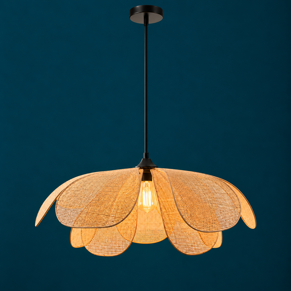 Suspension Luminaire Pétales Effet Rotin 30 cm
